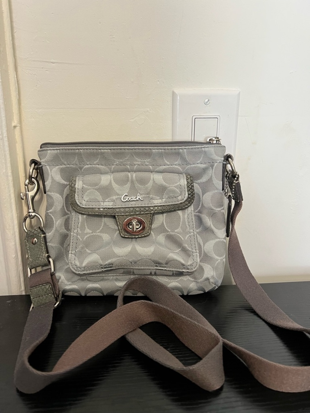 Vintage Coach Penelope Grey Signature Crossbody Bag